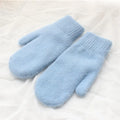 Women's Plush Mittens with Ribbed Cuffs - Blue