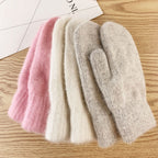 Women's Plush Mittens with Ribbed Cuffs - 10
