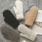 Women's Plush Mittens with Ribbed Cuffs - 11