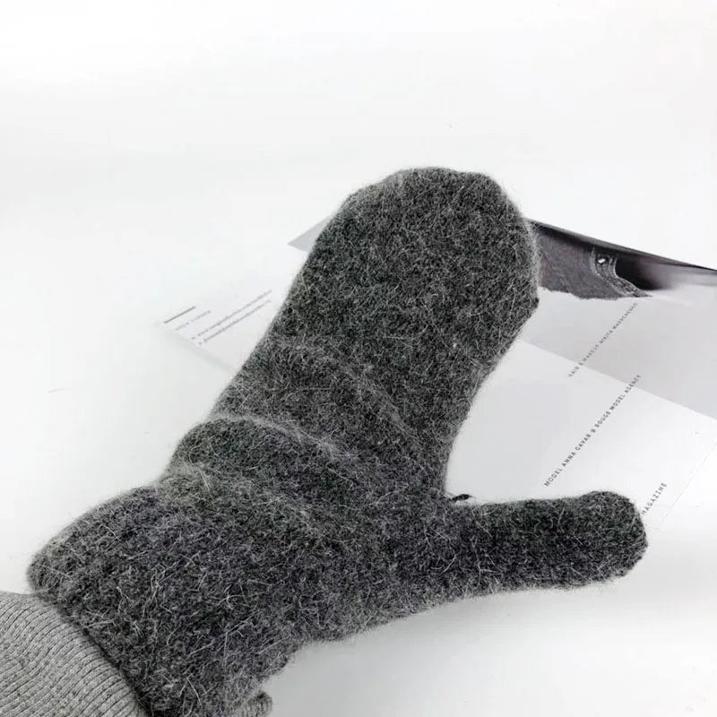 Women's Plush Mittens with Ribbed Cuffs - 13