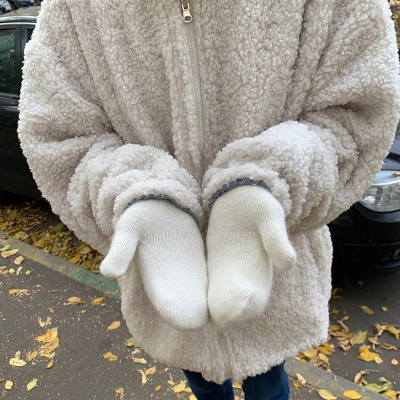 Women's Plush Mittens with Ribbed Cuffs - 14
