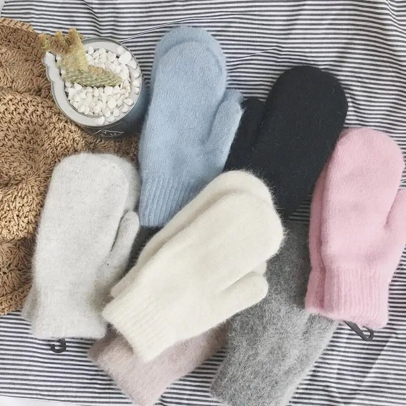 Women's Plush Mittens with Ribbed Cuffs - 16