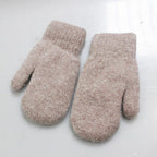 Women's Plush Mittens with Ribbed Cuffs - Camel