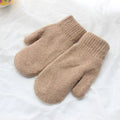 Women's Plush Mittens with Ribbed Cuffs - Khaki