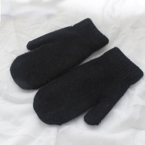 Women's Plush Mittens with Ribbed Cuffs - Black