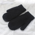 Women's Plush Mittens with Ribbed Cuffs - Black