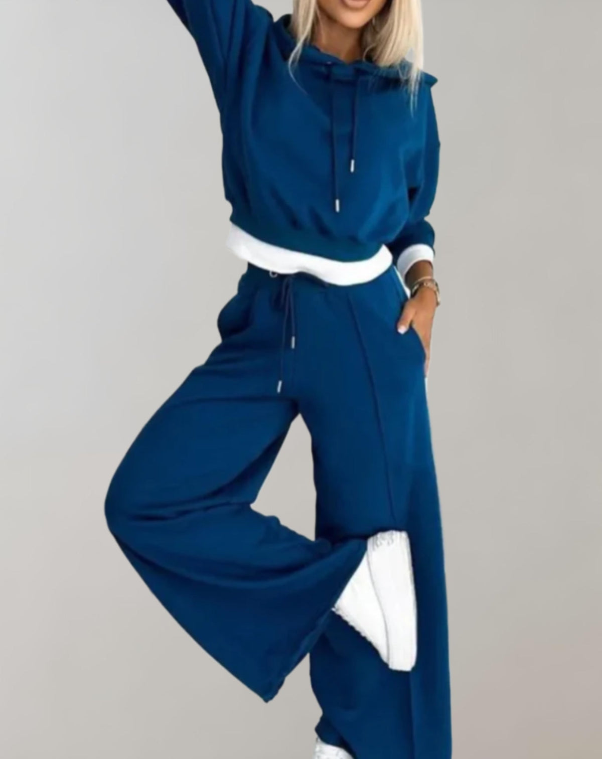 Women's Hooded Jumper and Wide Leg Trouser Set - Blue
