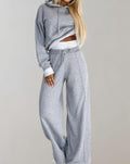 Women's Hooded Jumper and Wide Leg Trouser Set - Grey