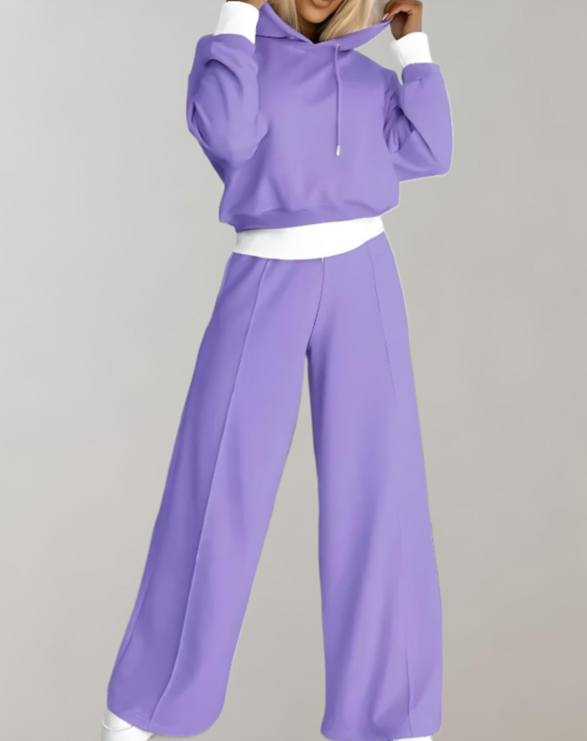 Women's Hooded Jumper and Wide Leg Trouser Set - Purple