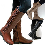 Women's Knee-High Boots with Lace-Up Detail and Block Heel - 2