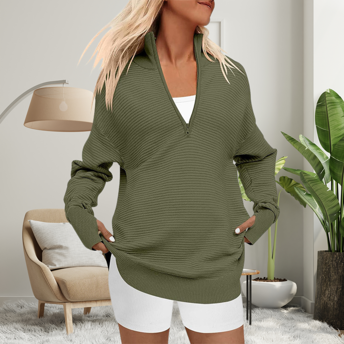 Nina | Draped Oversized Curated Jumper - Army Green