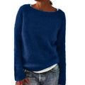 Women's Jumper Long Sleeve with Boat Neck and Ribbed Trim - Blue