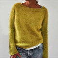 Women's Jumper Long Sleeve with Boat Neck and Ribbed Trim - Yellow