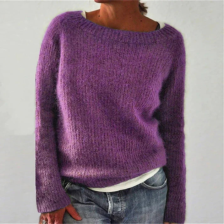 Women's Jumper Long Sleeve with Boat Neck and Ribbed Trim - Lilac