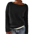 Women's Jumper Long Sleeve with Boat Neck and Ribbed Trim - Black