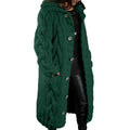 Women's Long Cable Knit Cardigan with Button Front and Hood - Green