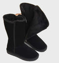 Women's Warm Lined Boots with Side Zip and Flat Sole - Black