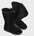 Women's Warm Lined Boots with Side Zip and Flat Sole - Black