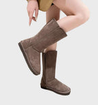 Women's Warm Lined Boots with Side Zip and Flat Sole - 3