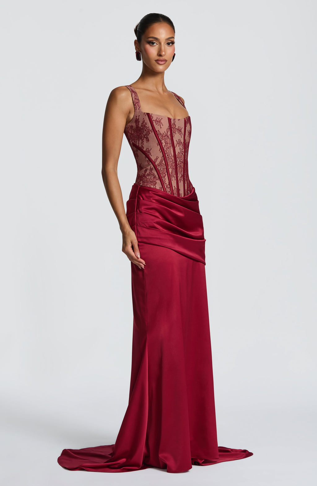 Burgundy Lace Corset Top Statement Bustier - 2