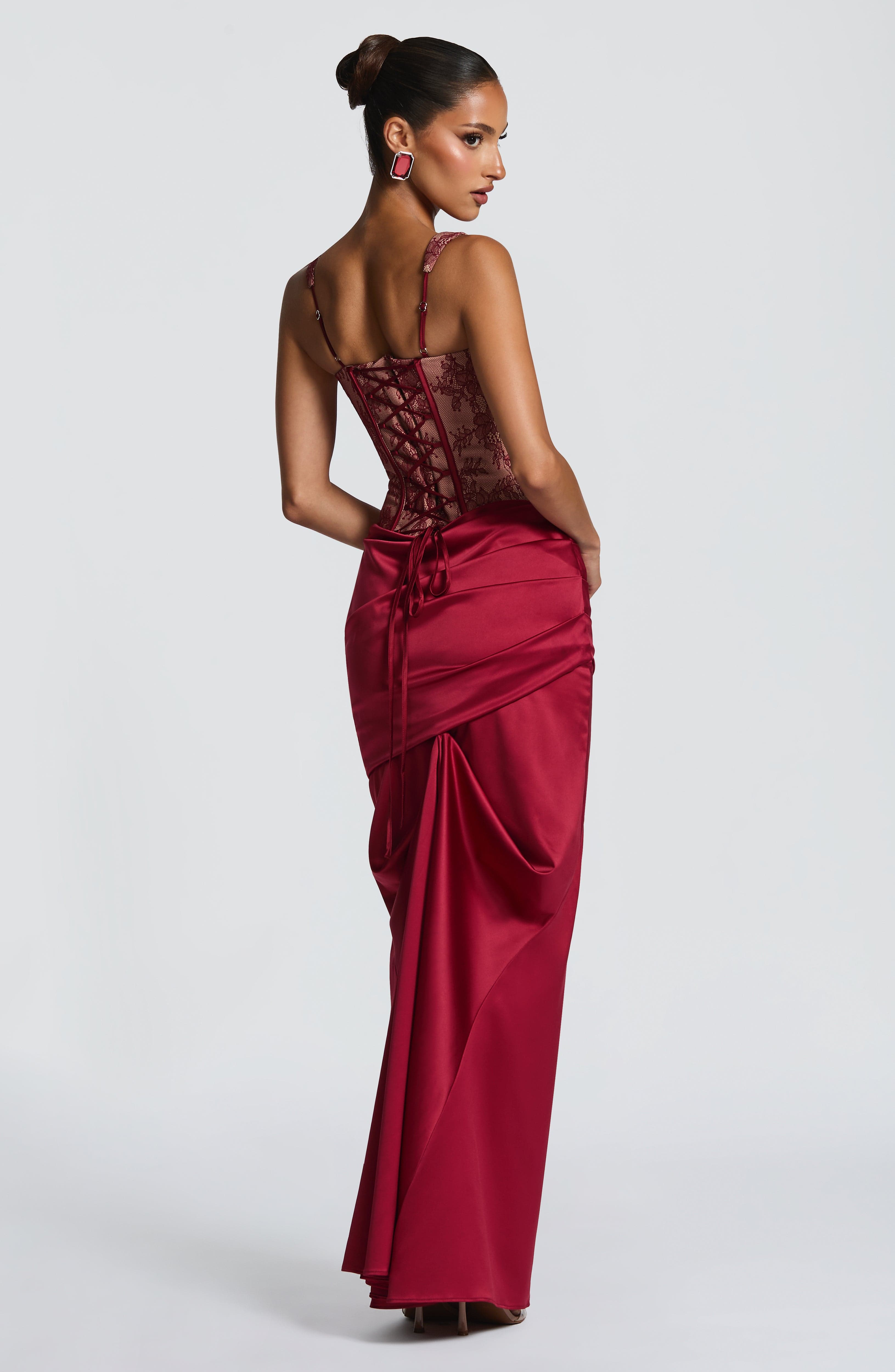 Burgundy Lace Corset Top Statement Bustier - 9