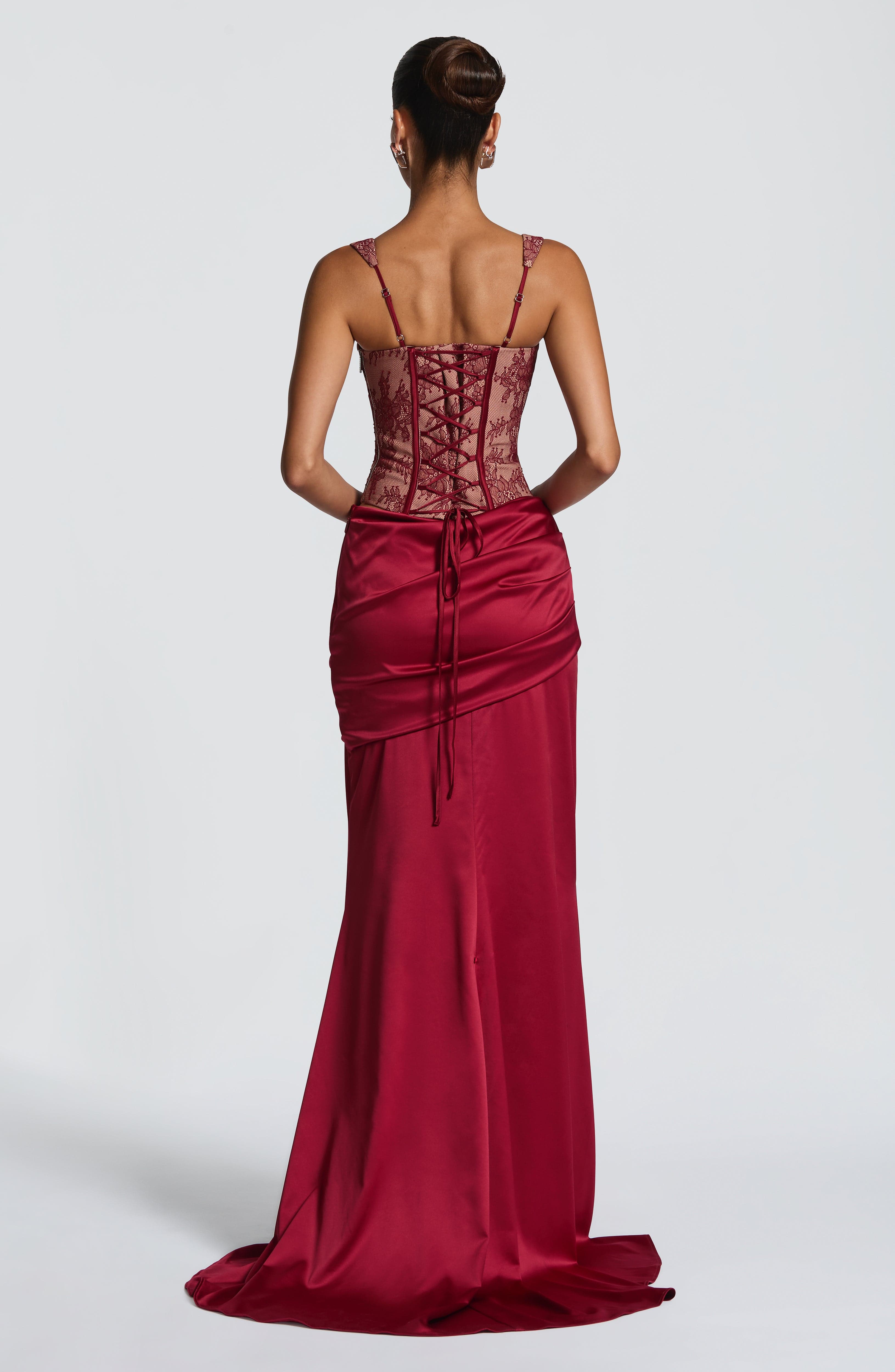 Burgundy Lace Corset Top Statement Bustier - 4