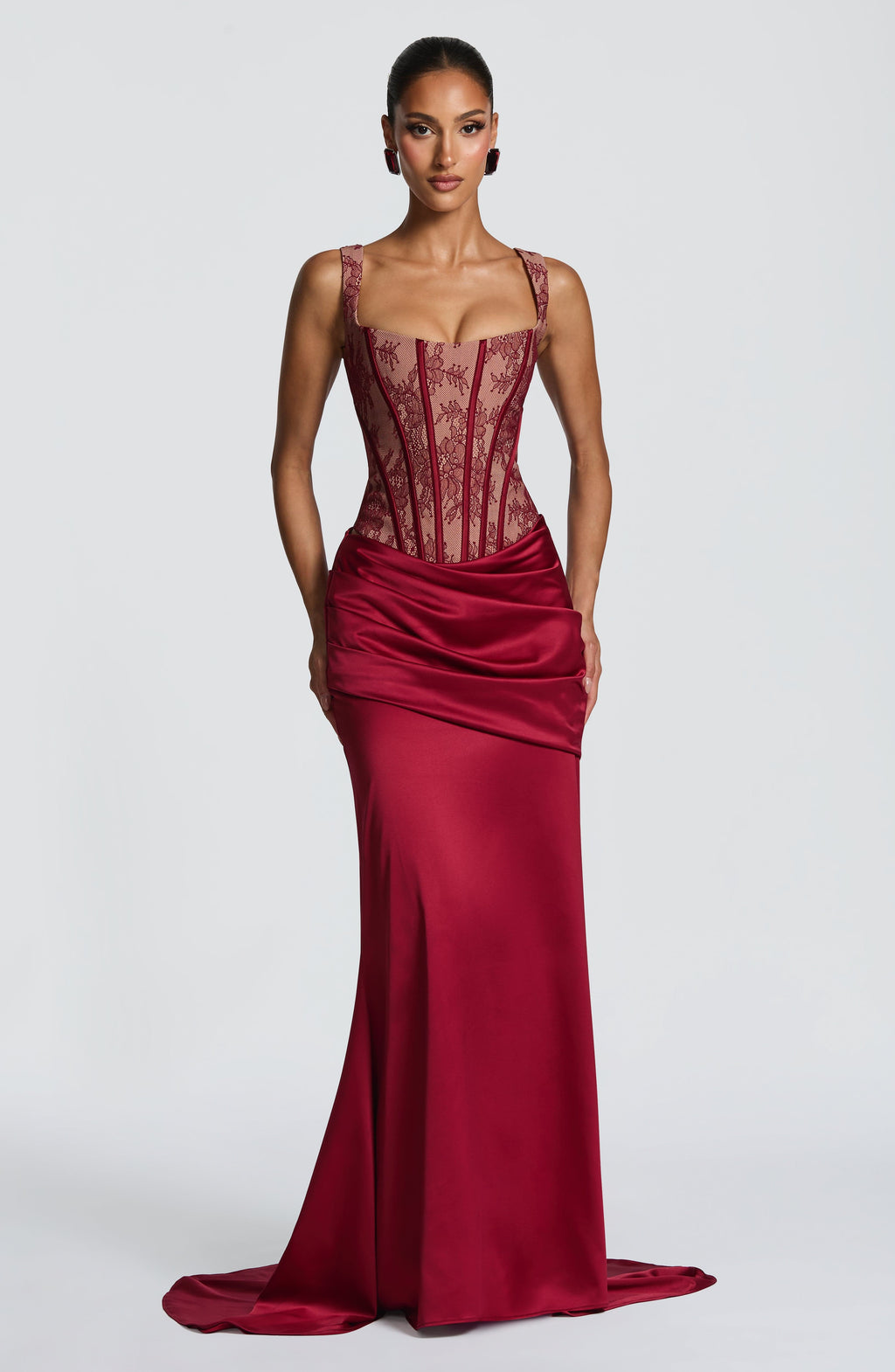 Burgundy Lace Corset Top Statement Bustier - 6