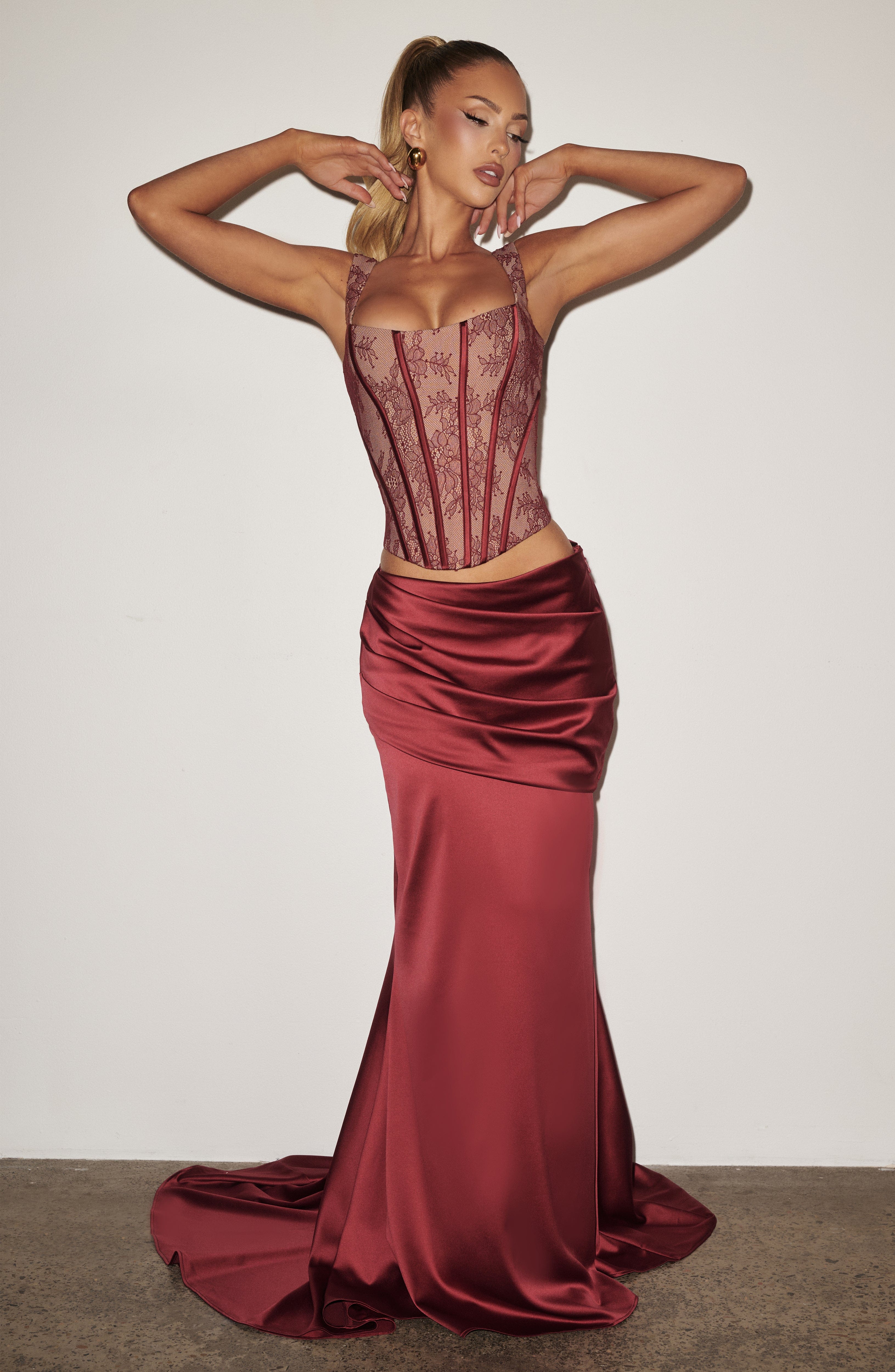 Burgundy Lace Corset Top Statement Bustier - 7