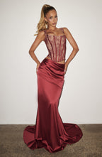 Burgundy Lace Corset Top Statement Bustier - 8