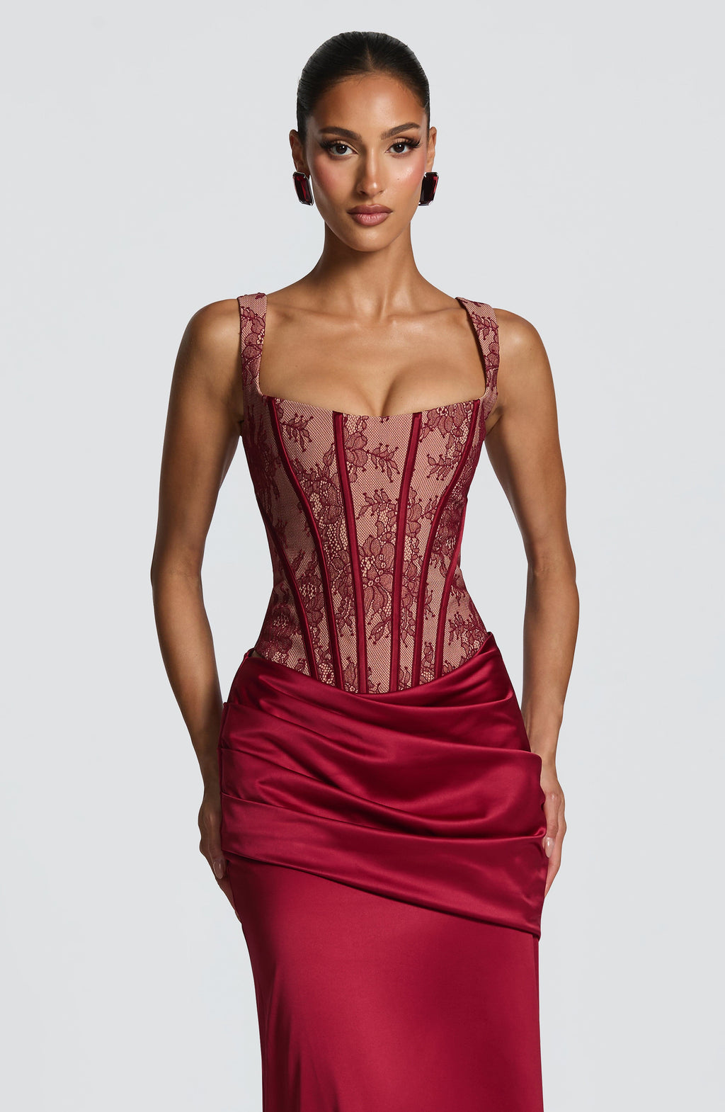 Burgundy Lace Corset Top Statement Bustier - 3