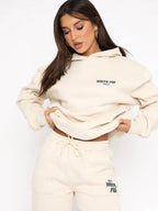 Women's Cropped Hoodie Tracksuit Set with Drawstring Joggers