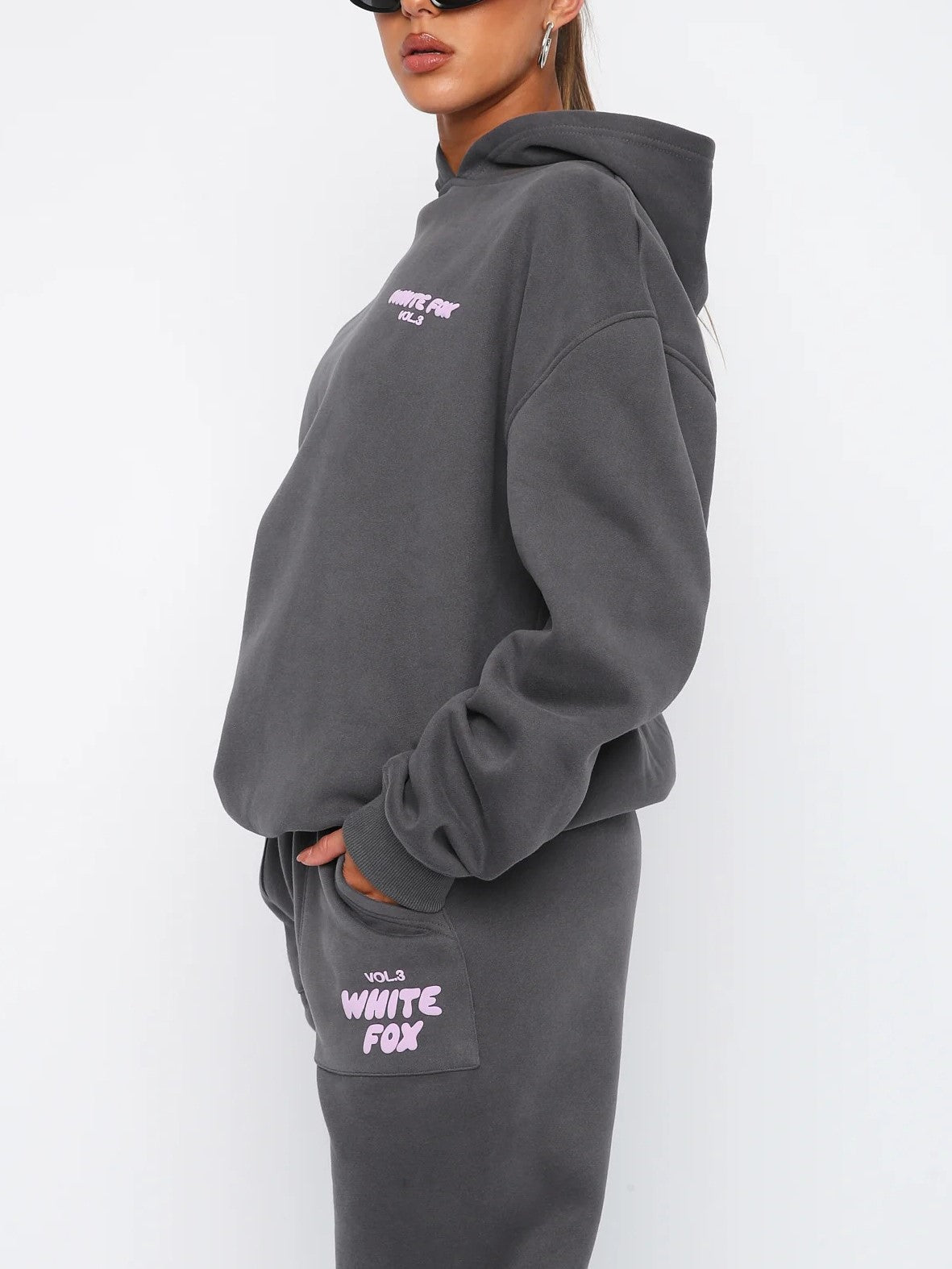 Women's Cropped Hoodie Tracksuit Set with Drawstring Joggers - 4