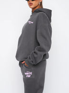 Women's Cropped Hoodie Tracksuit Set with Drawstring Joggers - 4