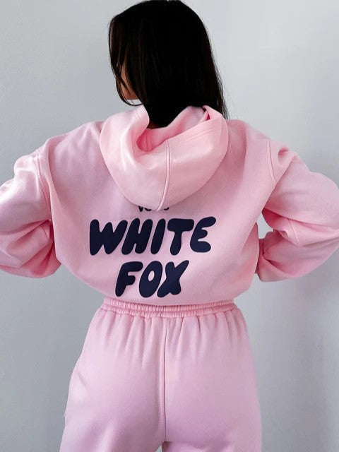 Women's Cropped Hoodie Tracksuit Set with Drawstring Joggers - 6