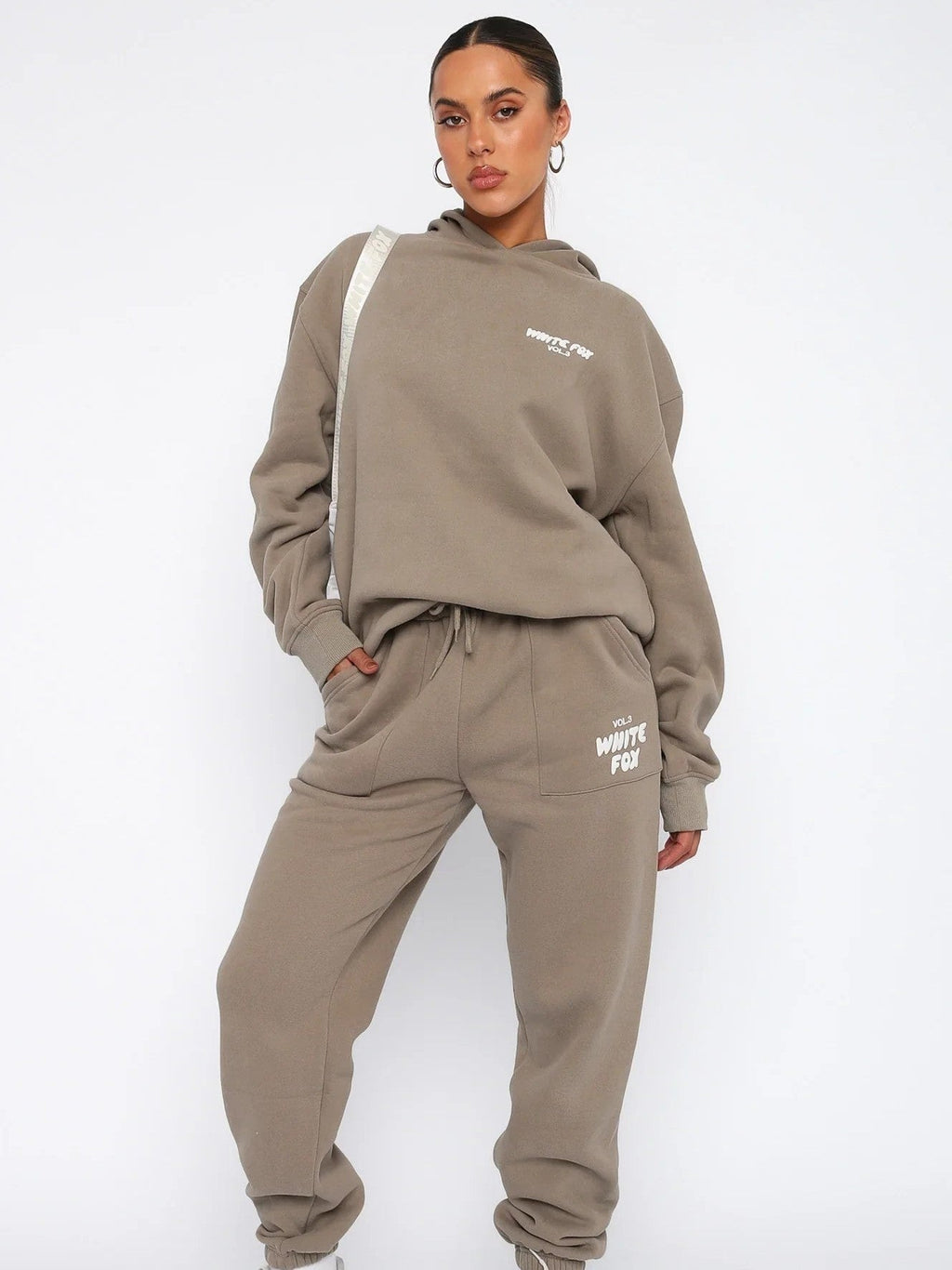 Women's Cropped Hoodie Tracksuit Set with Drawstring Joggers - 7
