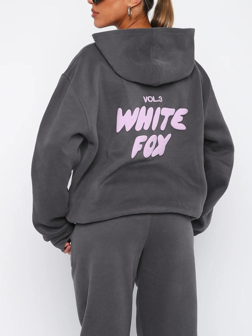 Women's Cropped Hoodie Tracksuit Set with Drawstring Joggers - Dark Grey