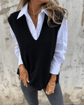 Women's Knitted Tank Top with V-Neck - Black