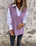 Women's Knitted Tank Top with V-Neck - Purple