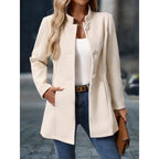 Women's Stand-Collar Tailored Coat with Button Front - 9