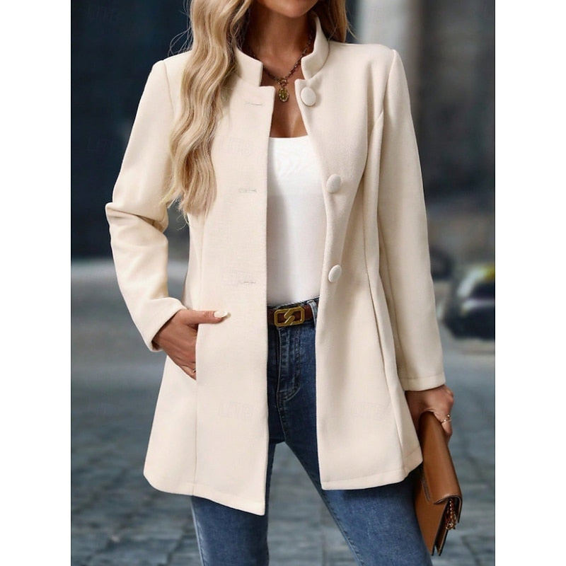 Women's Stand-Collar Tailored Coat with Button Front - 9