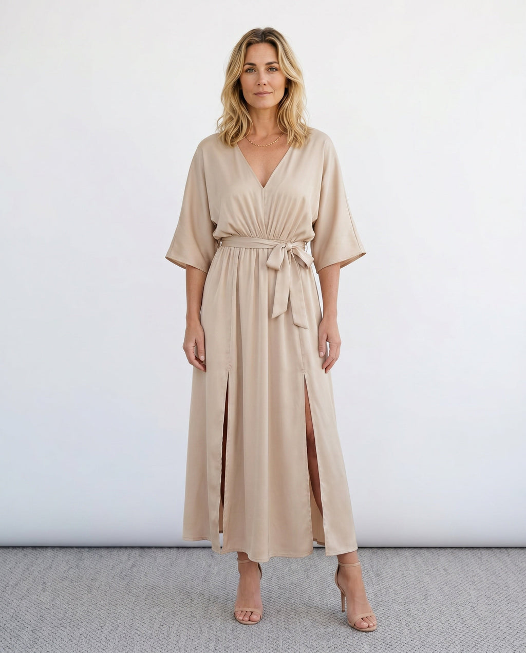 Women's Maxi Dress with Open Back and Tie-Back V-Neck - 2
