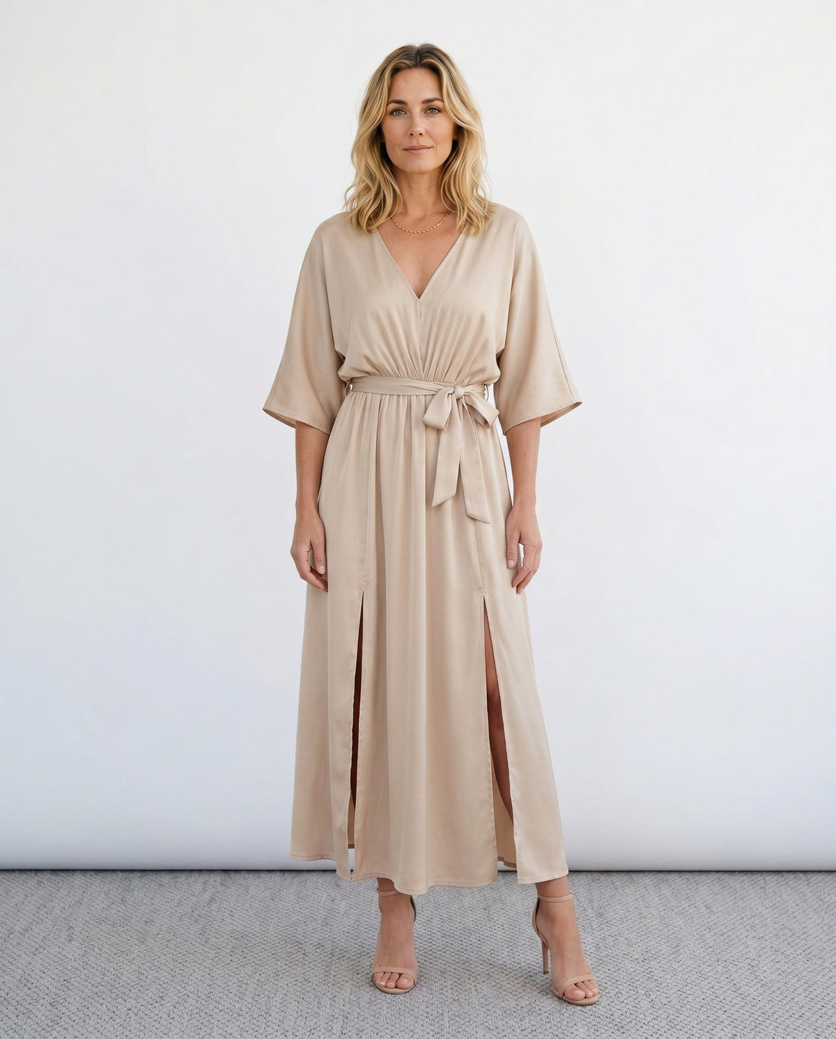 Women's Maxi Dress with Open Back and Tie-Back V-Neck - 2