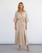 Women's Maxi Dress with Open Back and Tie-Back V-Neck - 2