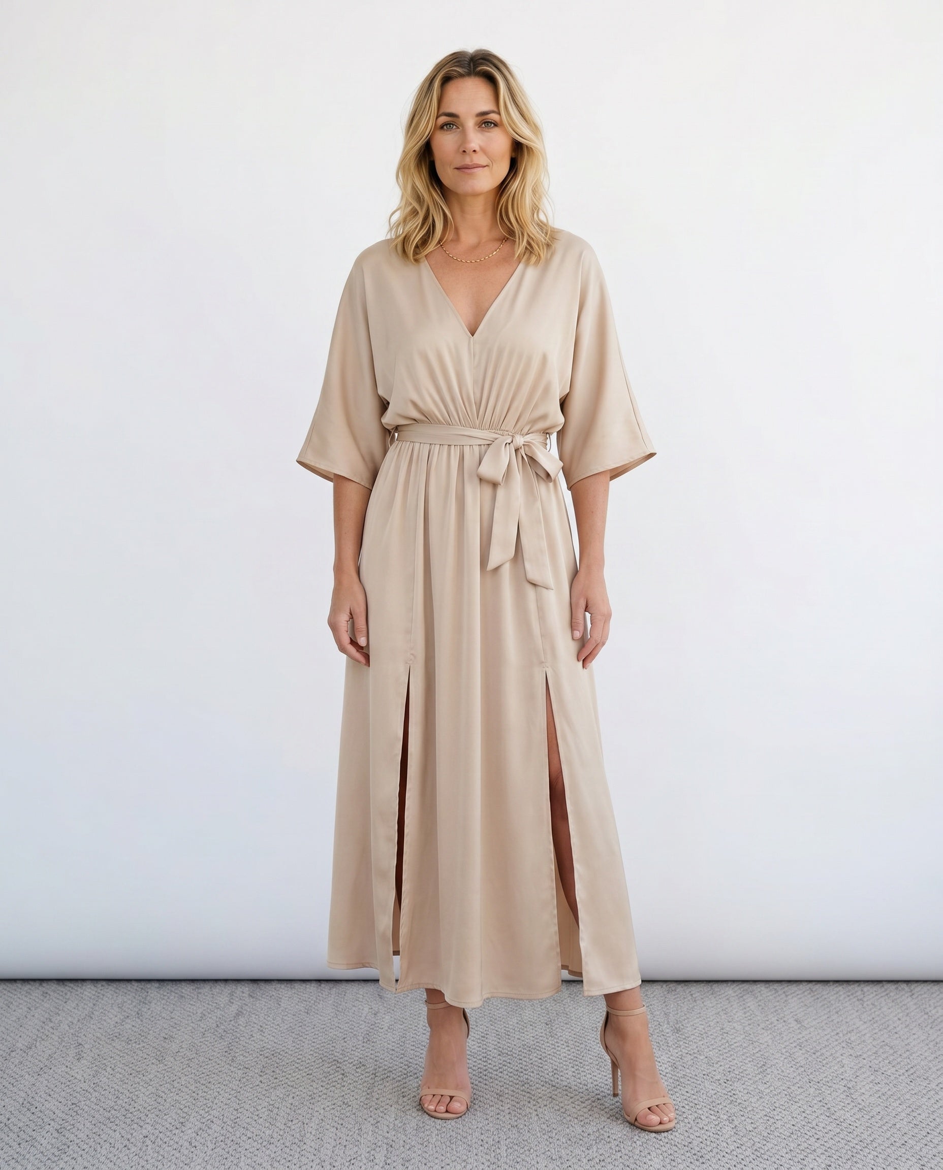 Women's Maxi Dress with Open Back and Tie-Back V-Neck - 2