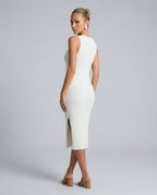 Women's Ribbed Fitted Knit Midi Dress Sleeveless with Side Slit - 3