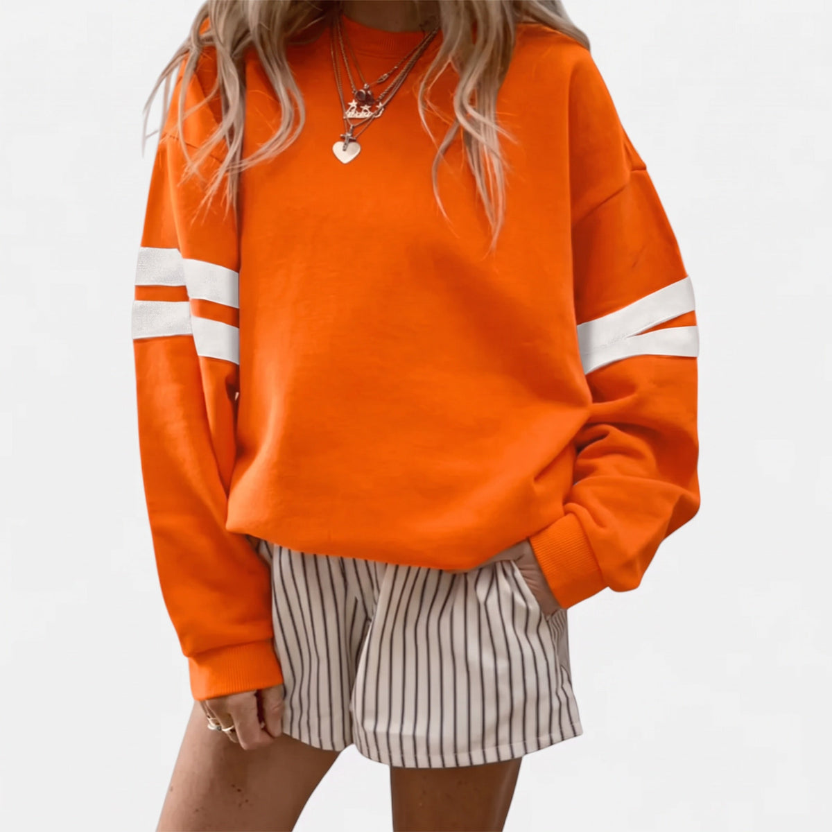 Women's Colourblock Pullover Sweatshirt - Orange