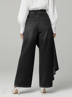 Women's High-Waist Wide-Leg Jeans with Asymmetric Skort Overlay - 7