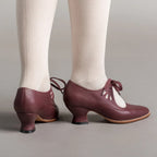 Women's Lace-Up Leather Pumps with Sculpted Heel - 13