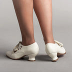 Women's Lace-Up Leather Pumps with Sculpted Heel - 8