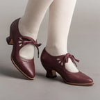 Women's Lace-Up Leather Pumps with Sculpted Heel - 10